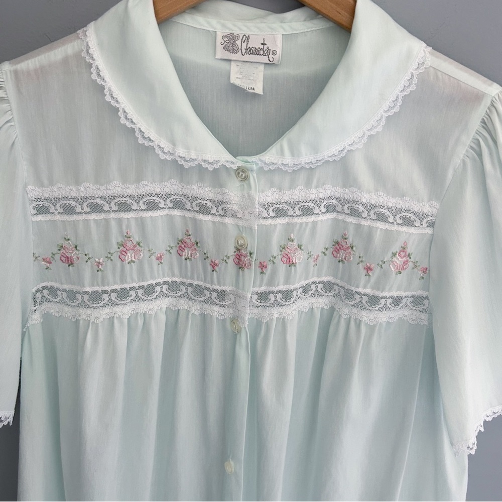 🌷 VINTAGE 60’s Character Nightgown Light Green Embroidered - Picture 5 of 7